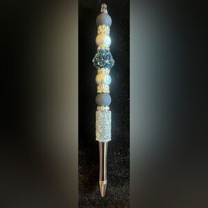 Elegant Blue and Silver Beaded Writting Pen
